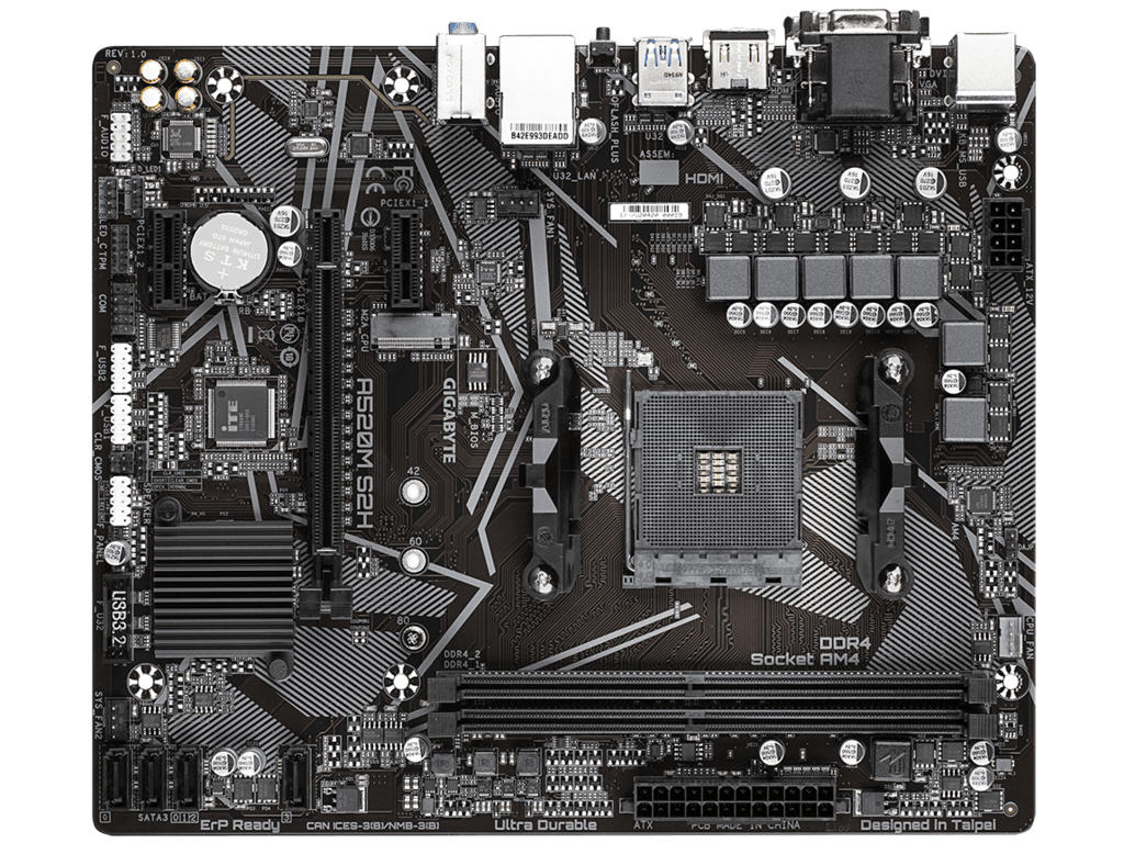 Gigabyte matična ploča A520M S2H 1.2, AM4, 2xDDR4, M.2, 4xSATA, VGA, DVI, HDMI, 6xUSB, mATX,