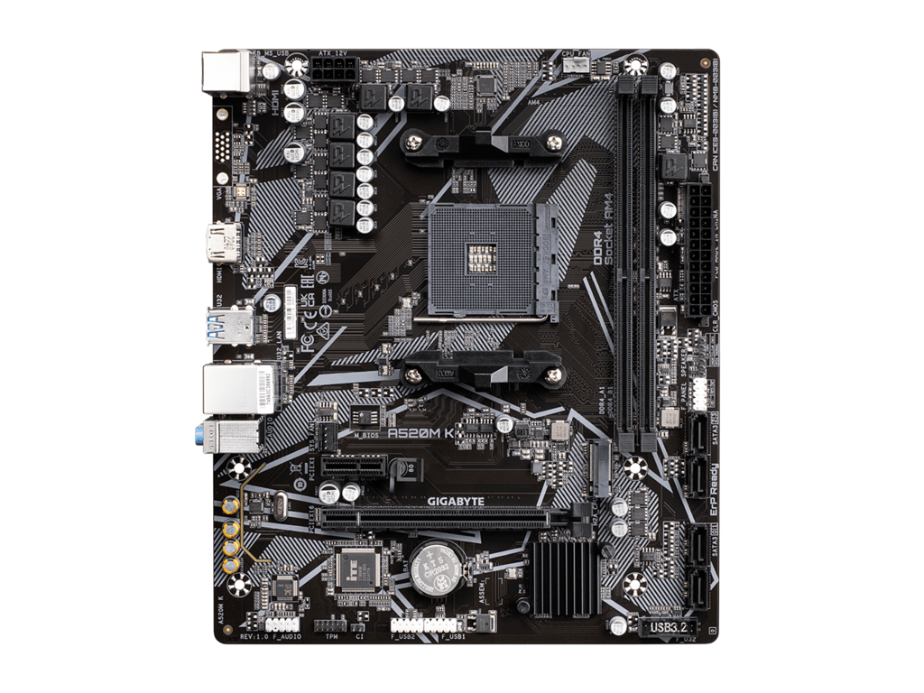 Gigabyte matična ploča A520M K V2 G10, AM4, 2xDDR4, M.2, 4xSATA, 6xUSBVGA, HDMI, mATX,