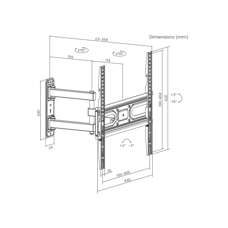 SBOX Zidni nosač PLB-3644-2 zglobni,32”-55”, VESA 400x400