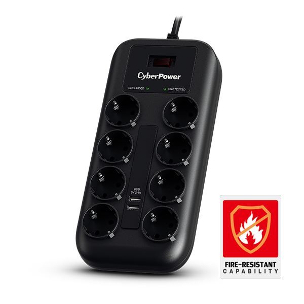CyberPower prenaponska zaštita, P0820SUF0-DE, 8x šuko, 2x USB charger