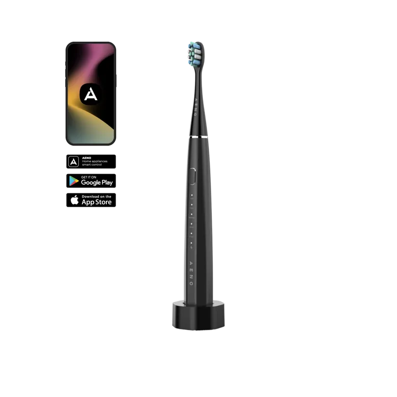 AENO SMART Sonic električna četkica DB2S: crna, 4 moda+8smart, bežično punjenje; 3 glave; putna torbica; 46000 rpm, 90 dana bez punjenja; IPX7