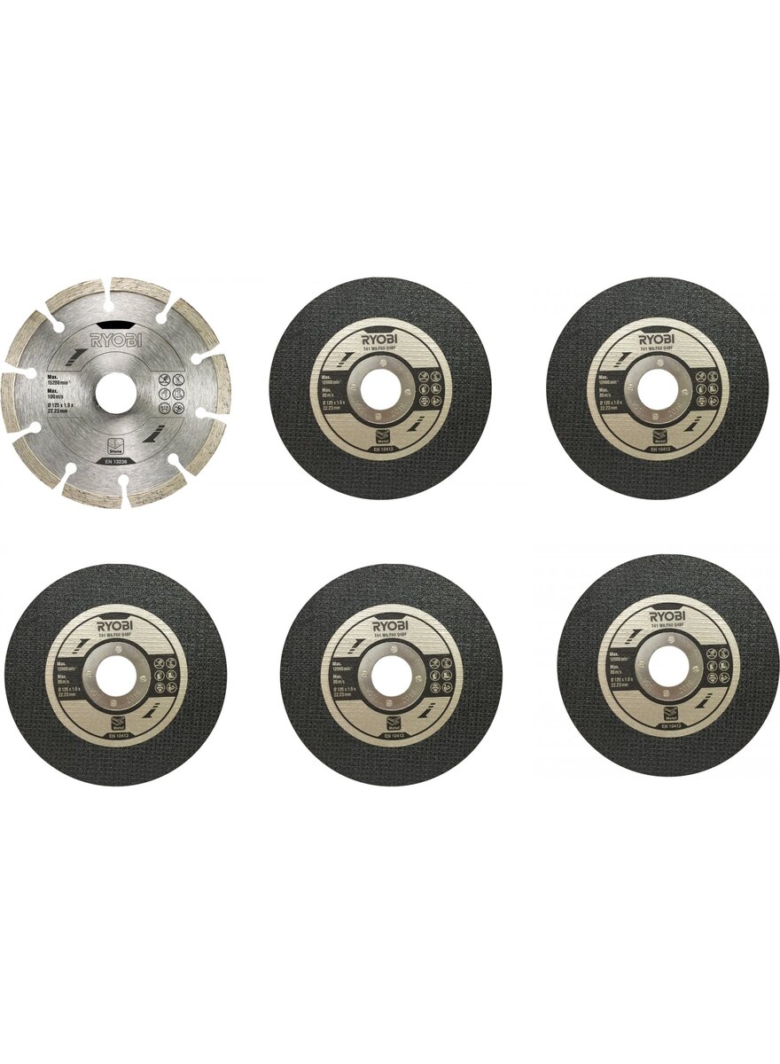 RYOBI set reznih ploča 125mm, 5 x rezna ploča za metal, 1 x dijamantna rezna ploča