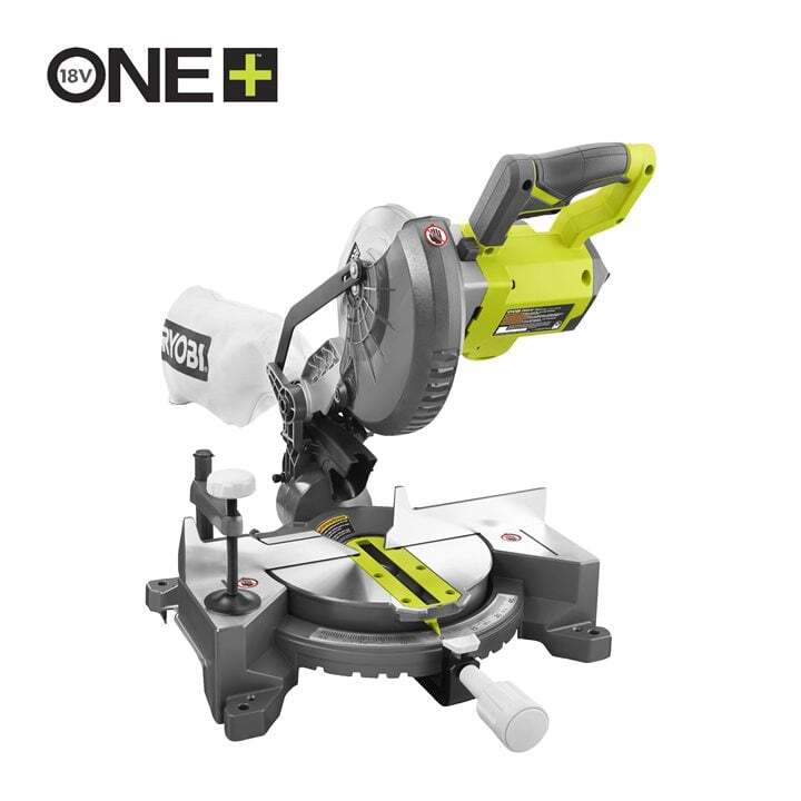 RYOBI akumulatorska nagibna pila EMS190DC - 18V ONE+, list pile 190mm/24z, kutovi rada 0,15, 22.5, 31.6 i 45º i nagib 0-45º, laser za označavanje mjesta reza - SAMO ALAT