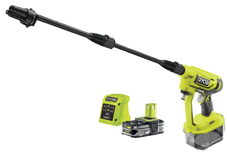 RYOBI akumulatorski visokotlačni pištolj RY18PW22A-125 - 18V ONE+, maks. pritisak 22Bar, maks.protok 182 l/hr, uključeno crijevo 6m, sapnica 3 u 1, 1 x akumulator 2,5 Ah + punjač
