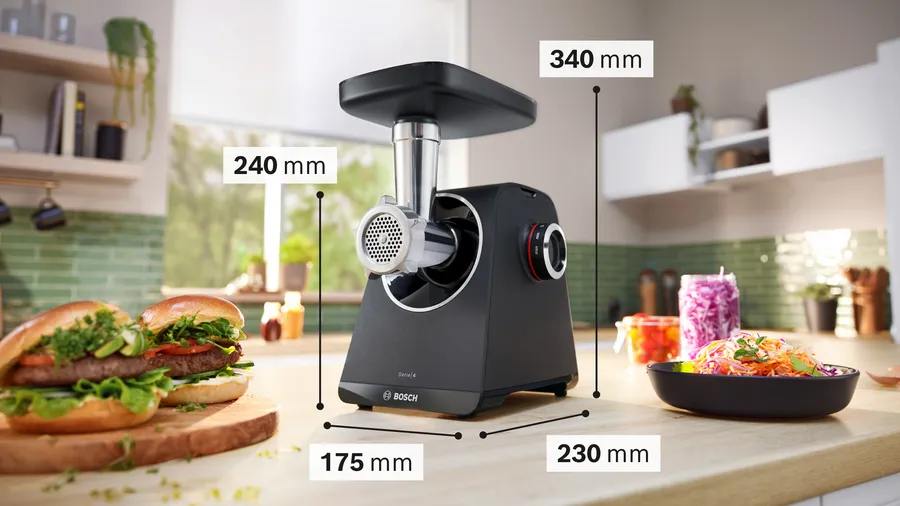 BOSCH aparat za mljevenje mesa MFWS440B MultiPower Series 4; 1900 W; 2.5 kg/min; Crna