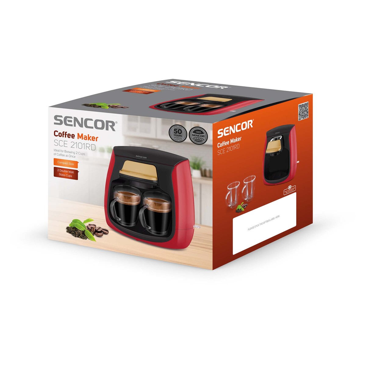 SENCOR aparat za kafu SCE 2101RD crveni: 500 W; 0,3 l; kapacitet za 2 šoljice