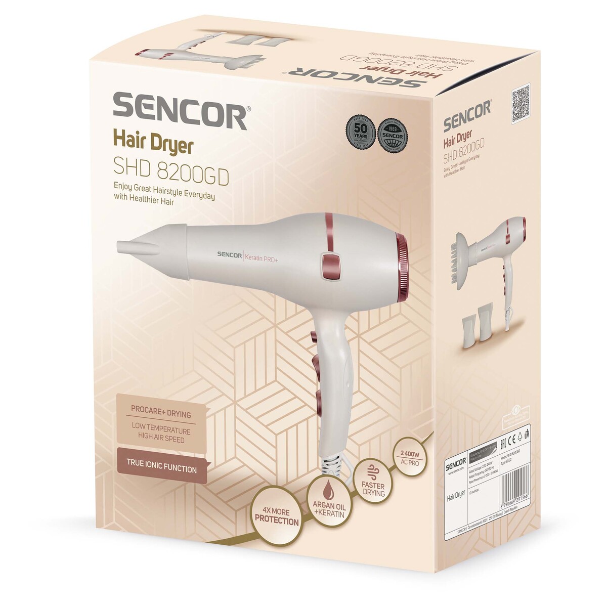 SENCOR fen za kosu SHD 8200GD bijeli: 2400 W; 3 temperaturna nivoa; 2 nastavka; 2 brzine
