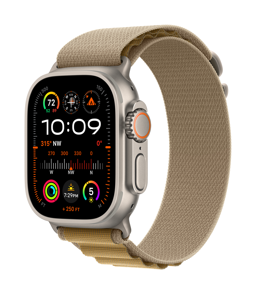 Apple Watch Ultra 2 v2 Cellular 49mm Natural Titanium Case Tan Alpine Loop - Large