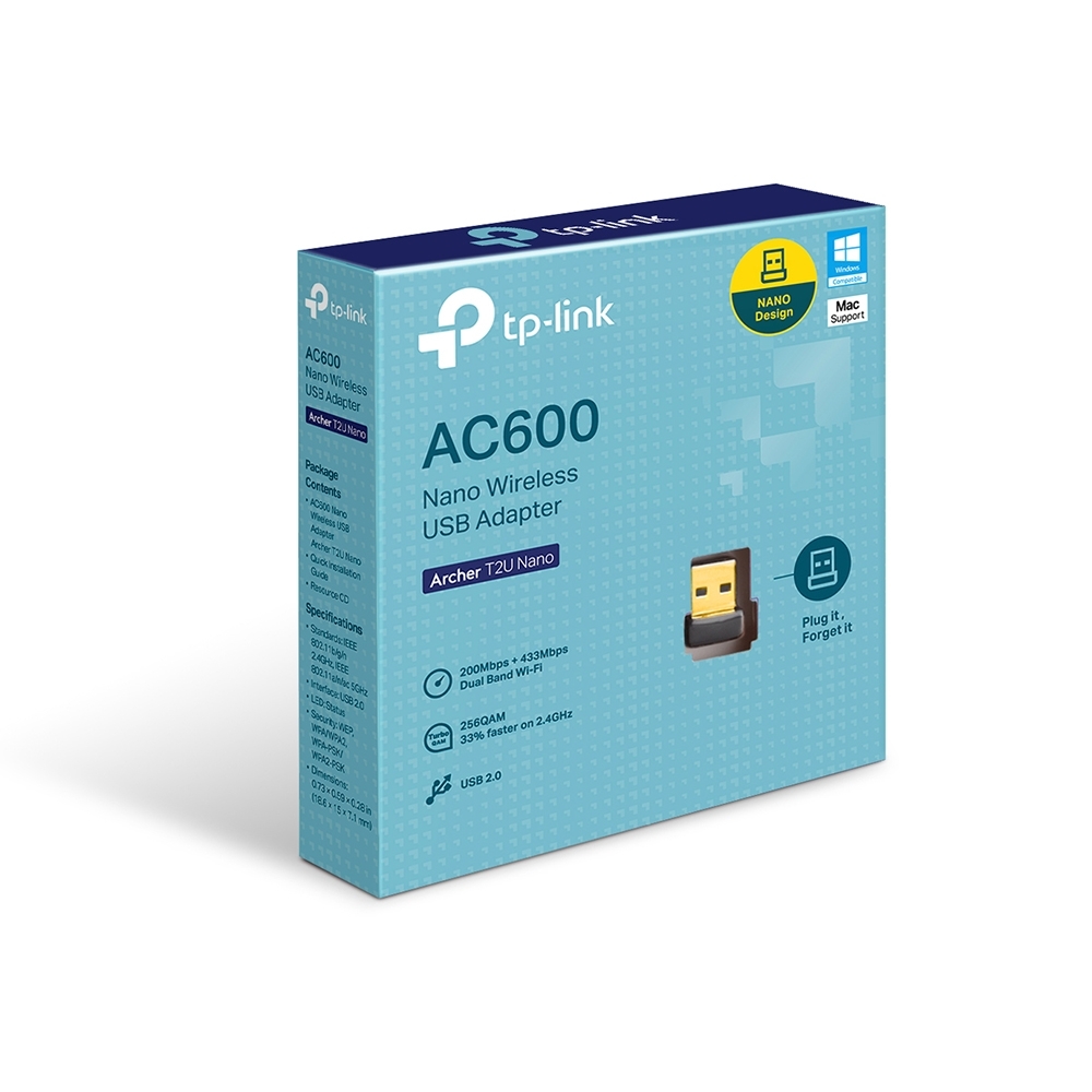 TP-Link AC600 Nano Wi-Fi USB Adapter,433Mbps at 5GHz + 200Mbps at 2.4GHz, USB 2.0, Nano Design