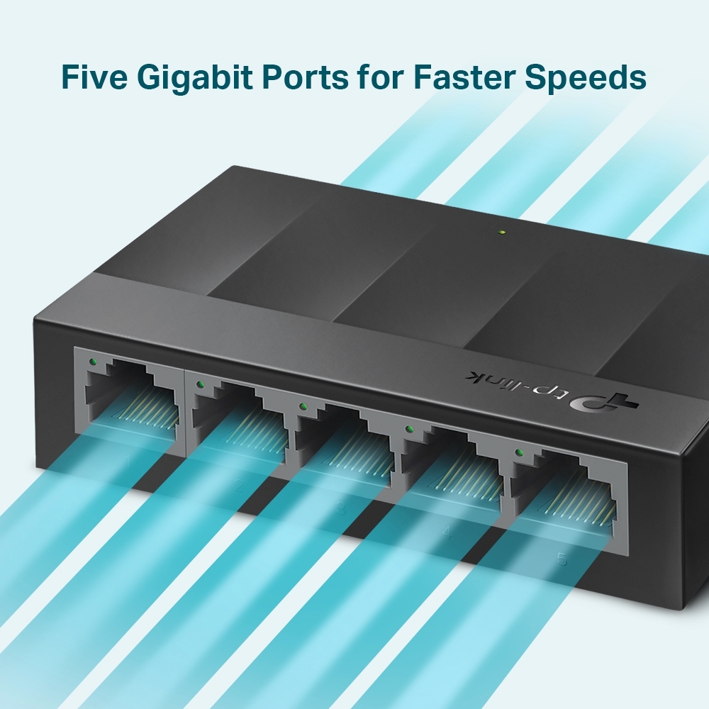 TP-Link switch LS1005G, 5-Port 10/100/1000Mbps Desktop Switch, Auto-Negotiation RJ45 port, supporting Auto-MDI/MDIX