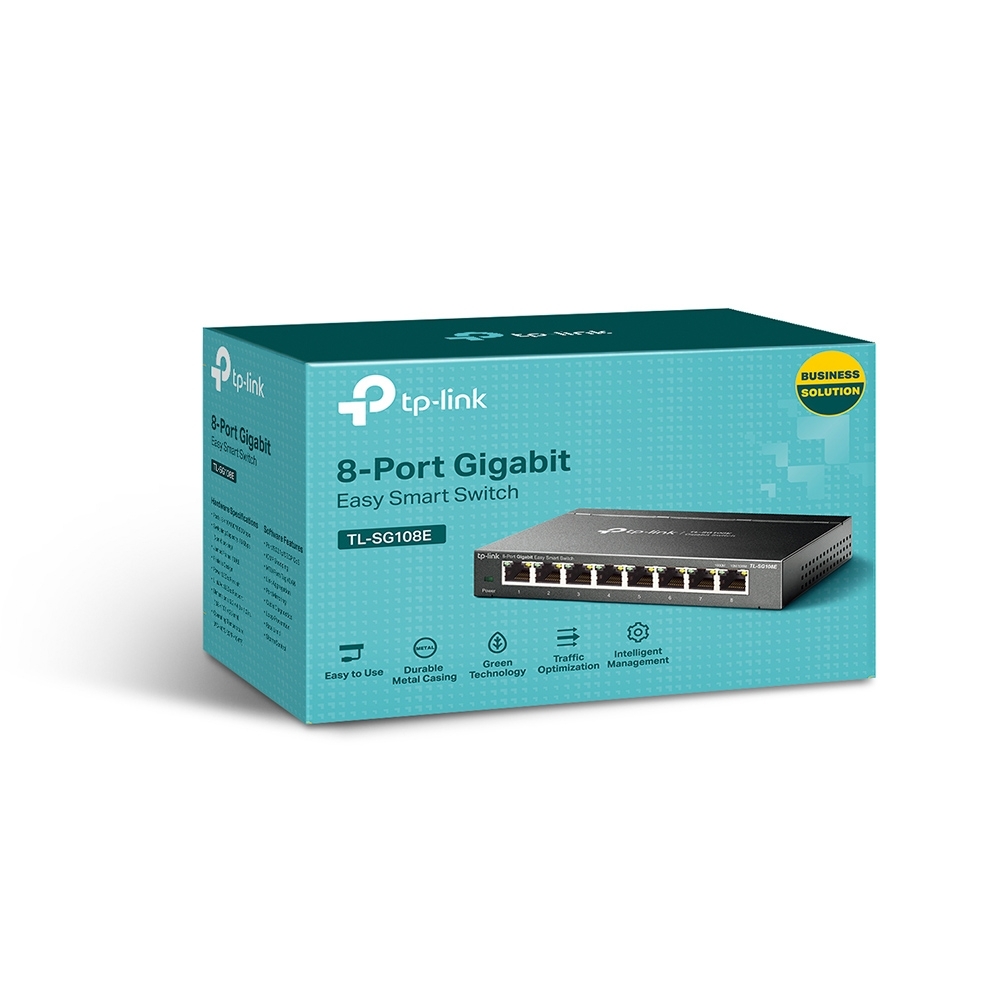 TP-Link switch TL-SG108E 8-Port Gigabit Easy Smart Switch, 8 x 10/100/1000Mbps RJ45 ports, MTU/Port/Tag-based VLAN