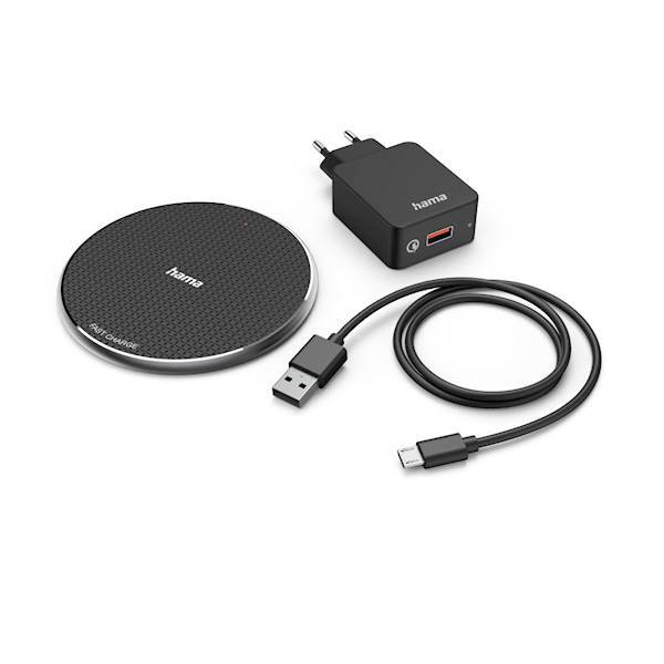HAMA 10 W bežični punjač set, QI-FC10, crni