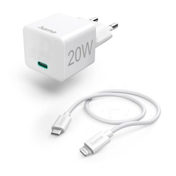 HAMA 20 W zidni punjač 121681, Lightning, Bijeli (kabl uključen)
