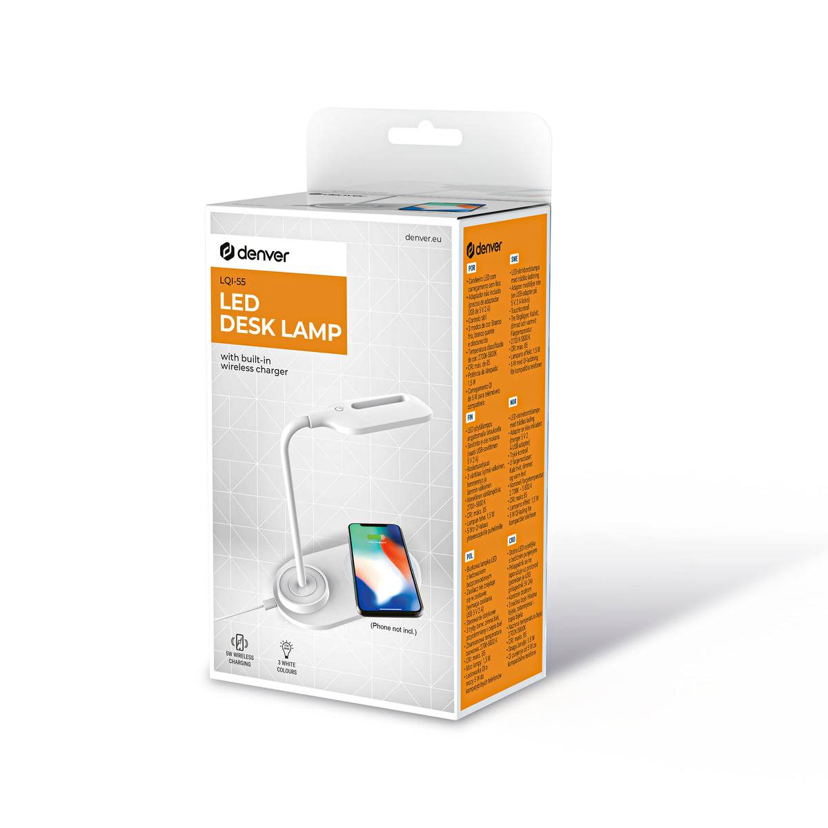 DENVER LED stolna lampa LQI-55 sa ugrađenim bežičnim QI punjačem za mobitel, WHITE