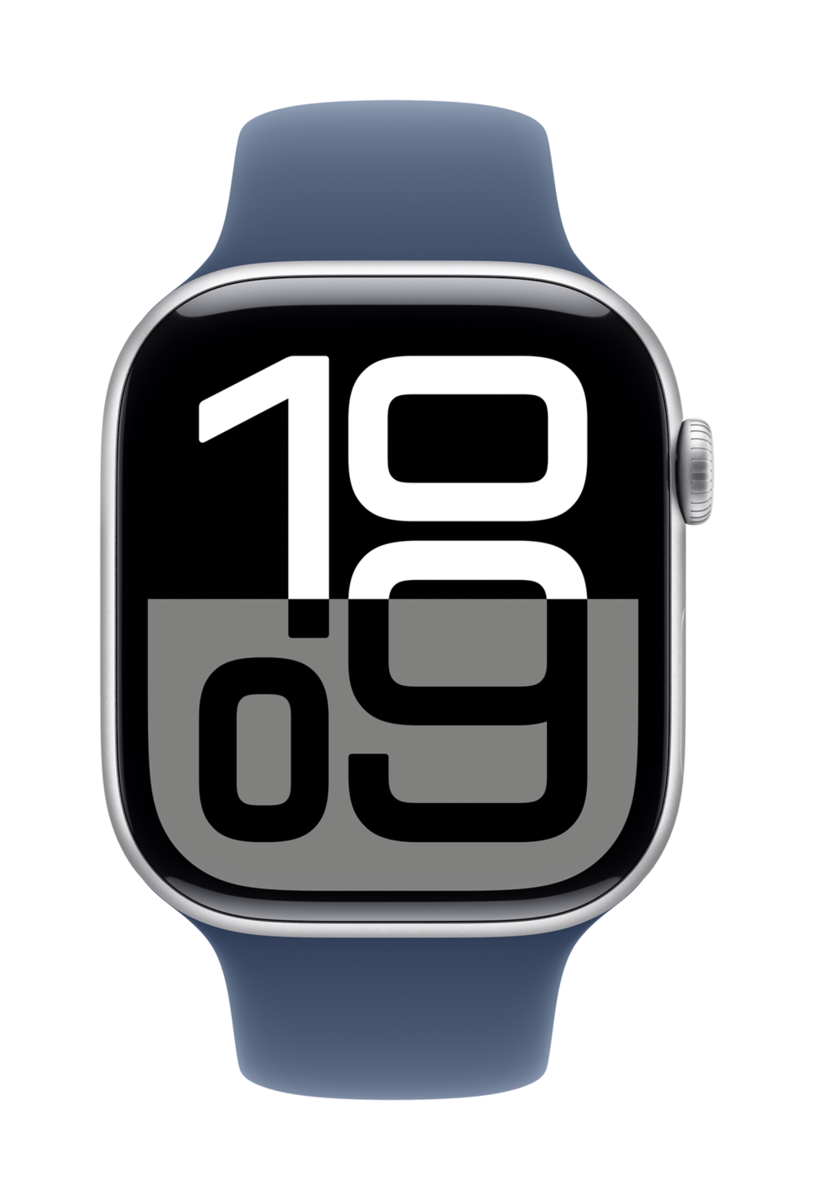 Apple Watch S10 GPS 46mm Silver Aluminium Case Denim Sport Band - M/L