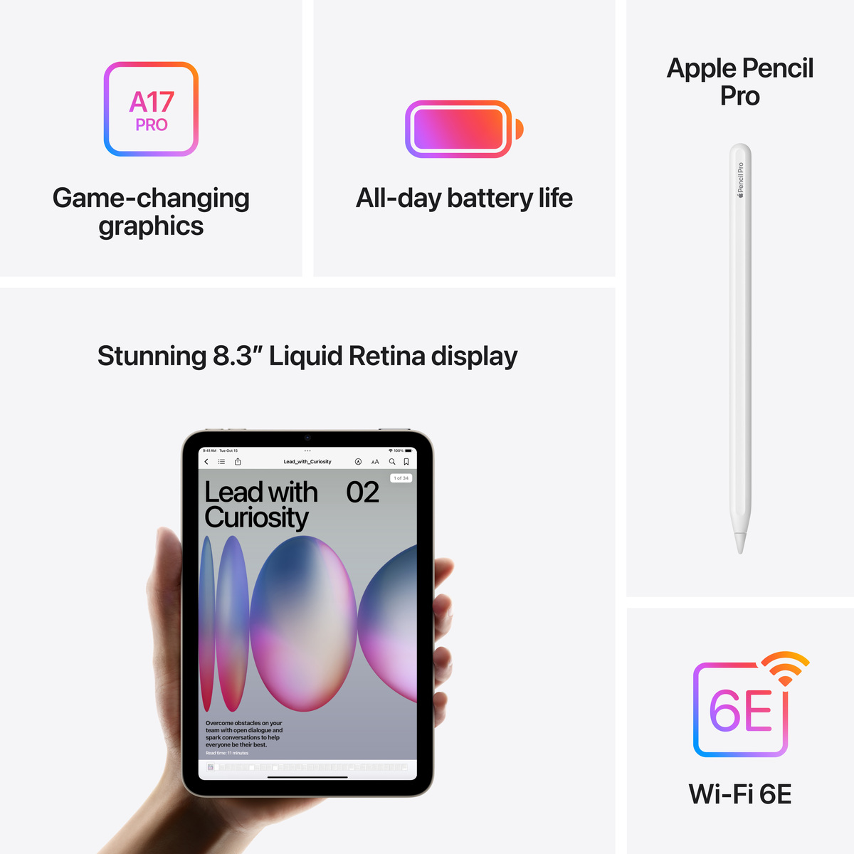 Apple iPad mini 8.3" (A17 Pro) Wi-Fi 128GB - Purple, mxn93hc/a, tablet