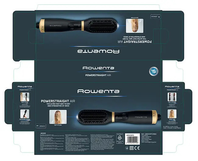 ROWENTA četka za kosu UB5920F0 Powerstraight Air 2u1, sušenje i ravnanje mokre i suhe kose