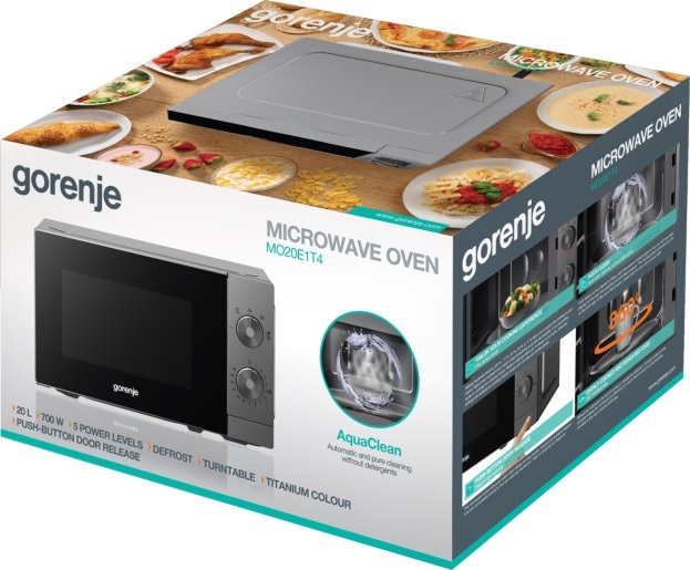 GORENJE mikrovalna pećnica MO20E1T4 AquaClean, 700 W, 20 L, siva