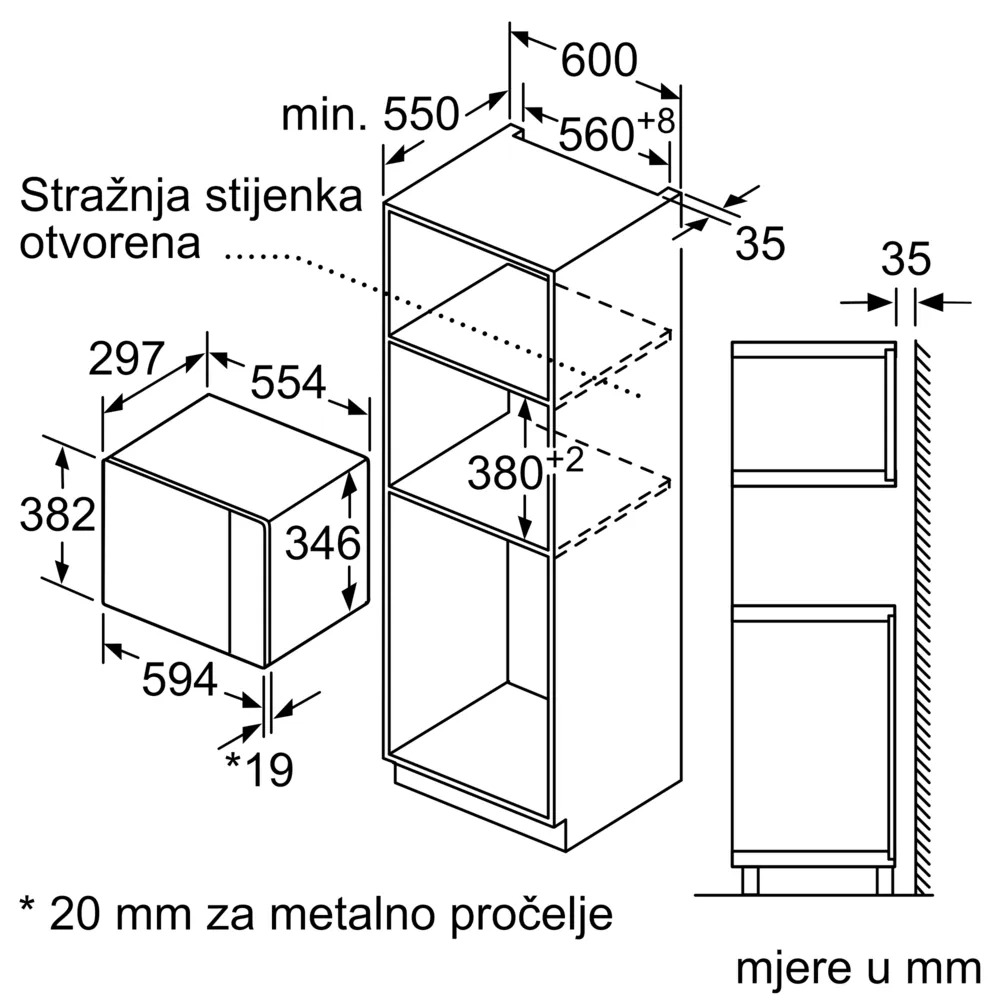 BOSCH mikrovalna pećnica BFL520MB0 ugradbena, snaga mikrovalova: 90, 180, 360, 600, 800 W, 20 L