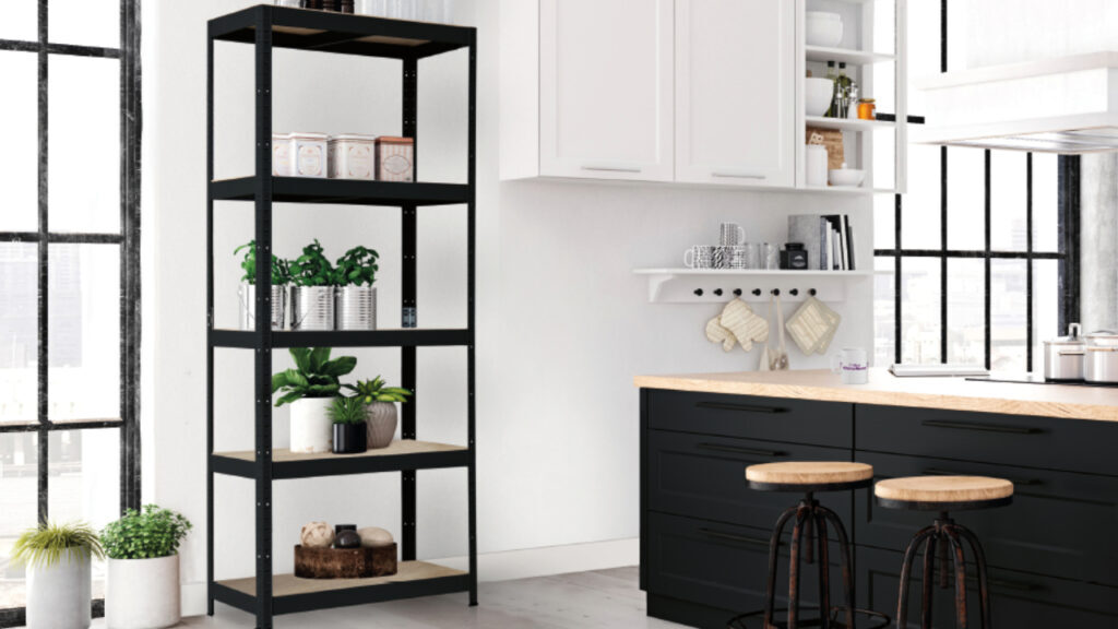 Polica metal/drvo 180 X 90 X 40 cm 5 polica/ nosivost 875 kg Black Frozen