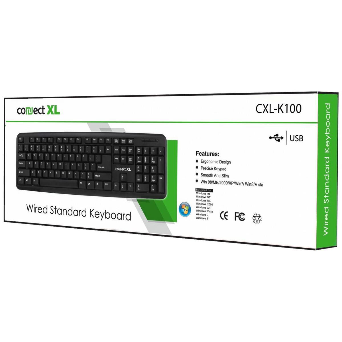 Connect XL Tipkovnica sa Qwerty rasporedom, USB, crna boja - CXL-K100