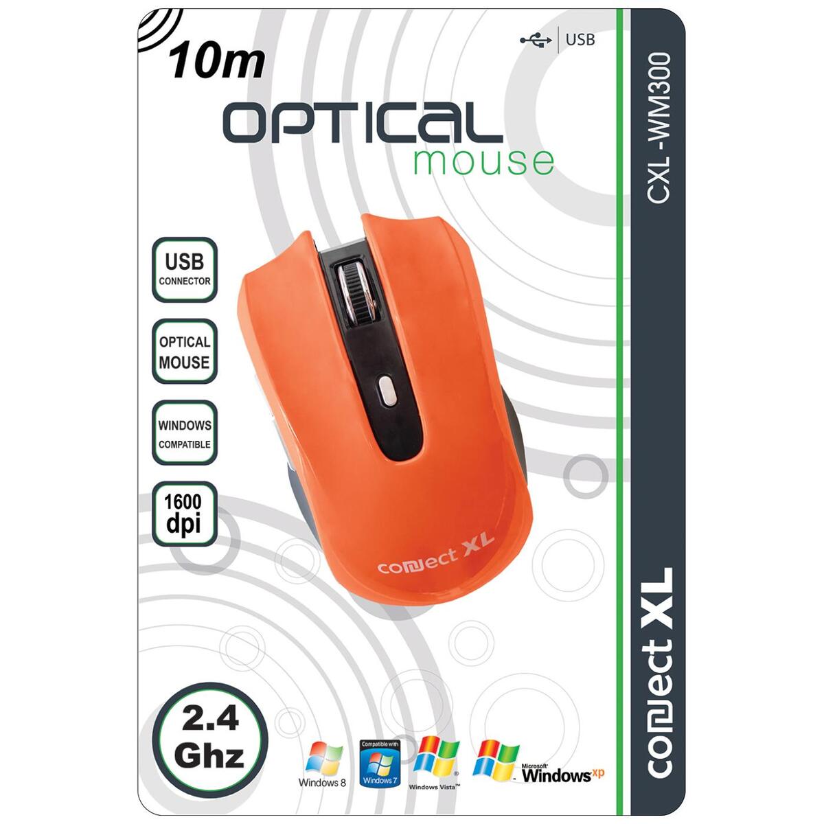 Connect XL Miš bežični, 1600dpi domet 10 met, narandžasta boja - CXL-WM300