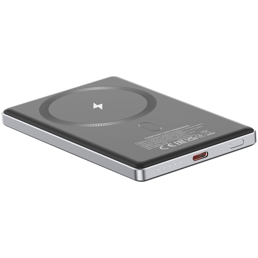 CANYON prenosna baterija OnPower 505 slim Magnetic 5000 mAh PD20W tamno siva