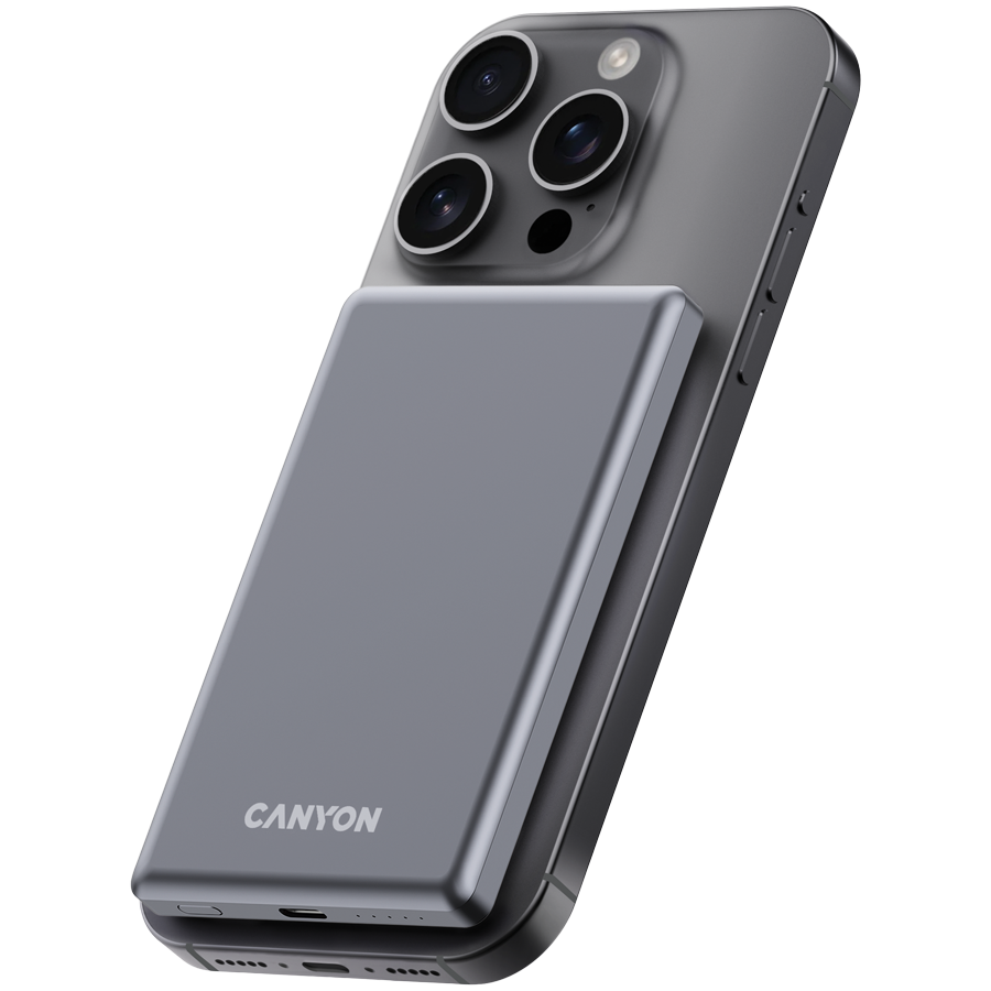 CANYON prenosna baterija OnPower 505 slim Magnetic 5000 mAh PD20W tamno siva