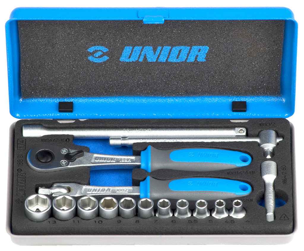 UNIOR Ključevi nasadni, prihvat 1/4”, u metalnoj kutiji – 188BI