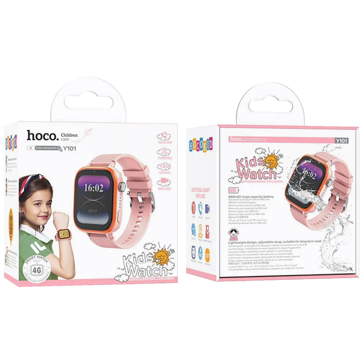hoco. Pametni sat za djecu, 1.83" ekran, 4G, Nano SIM - Y101 Pink