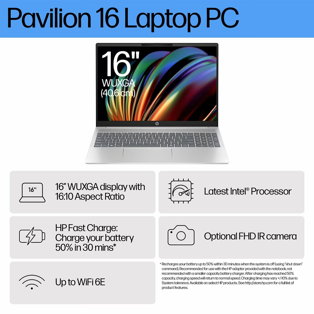 Laptop HP Pavilion 16-ag0003nm, BA4V6EA, 16'' WUXGA IPS 300nits, AMD Ryzen 5-8540U, 16GB DDR5 RAM, 512GB SSD, Backlit KB, Windows 11 Home