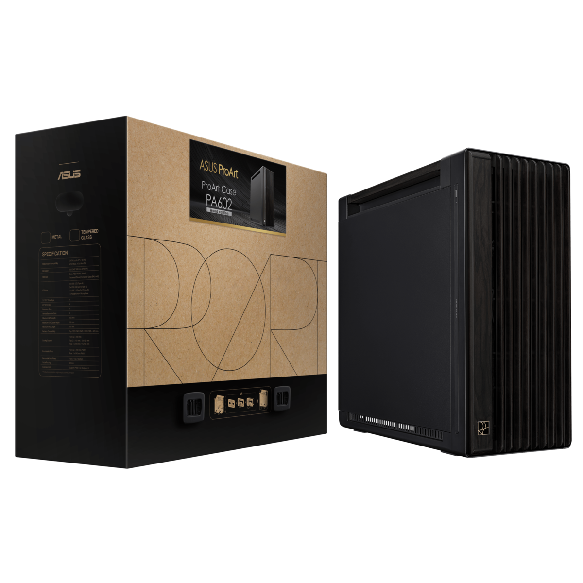 ASUS kućište PROART PA602 WOODMETAL, EATX, ATX, mATX,8x Expansion slots, 2x 200m fan, 1x 140m