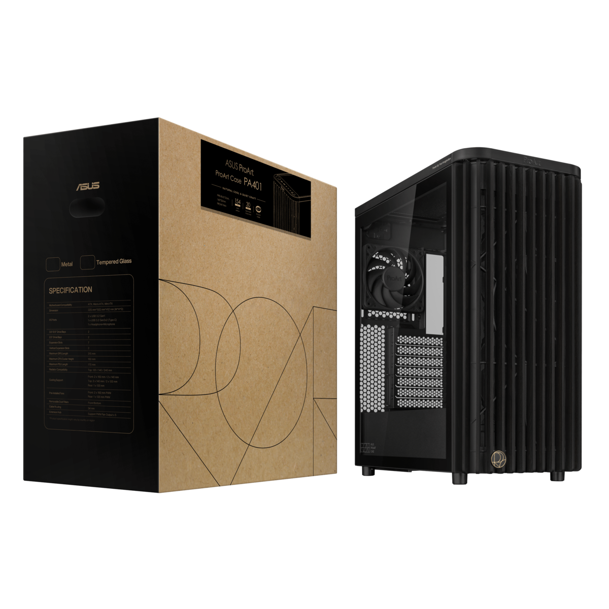 ASUS kućište PROART PA401 WOOD TGATX, 7 Expansion slots,2x 160mm fans, 1x 120mm fan