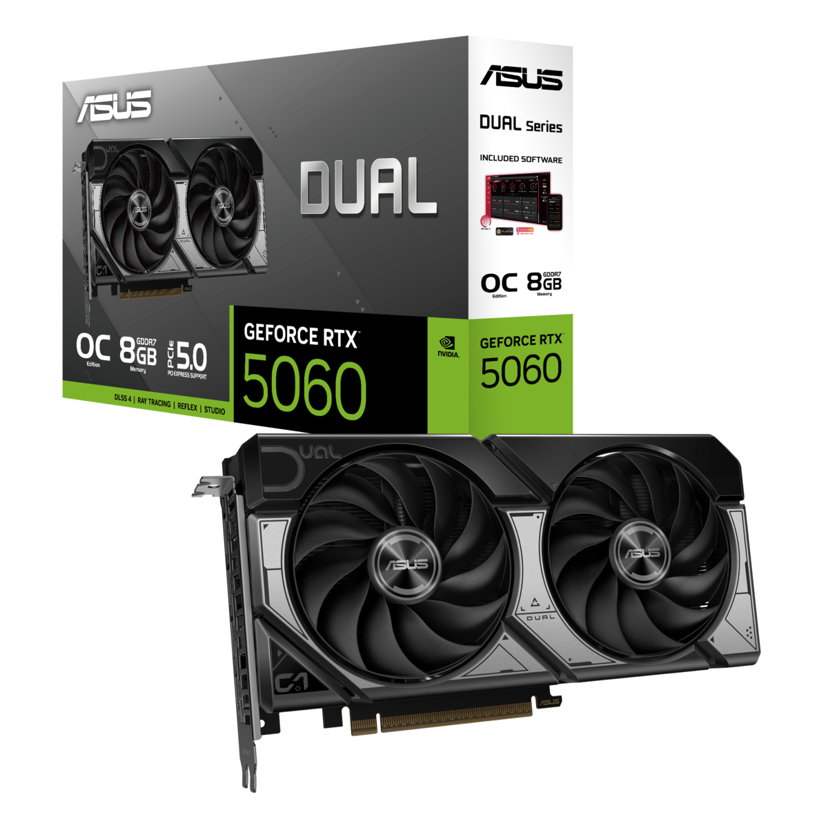 ASUS grafička kartica DUAL Nvidia GeForce RTX 5060 O8G 8GB GDDR7 OC, 128-bit, 3x DP, 1x HDMI