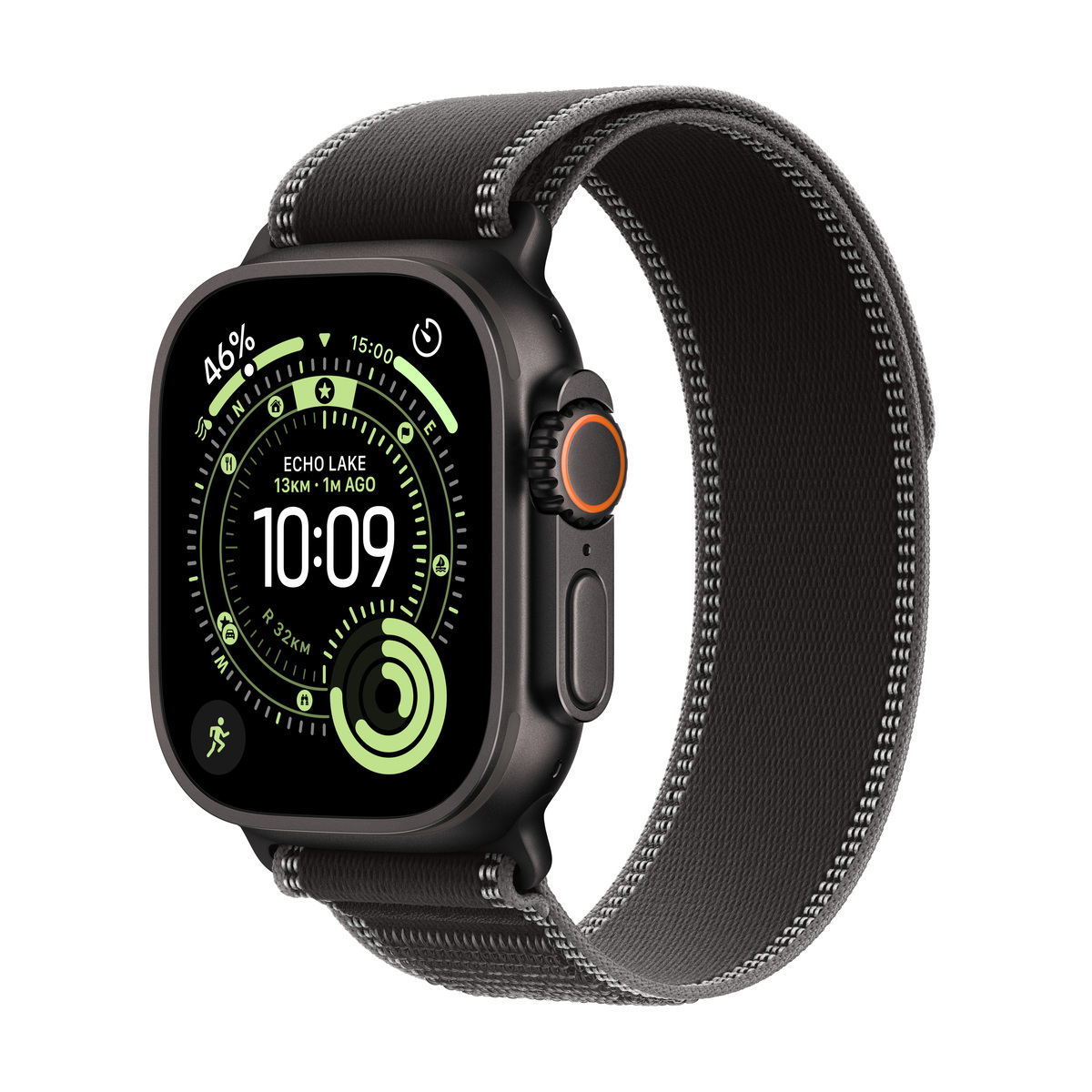 Apple Watch Ultra 3 Cellular 49mm Black Titanium Case with Black/Charcoal Trail Loop - S/M