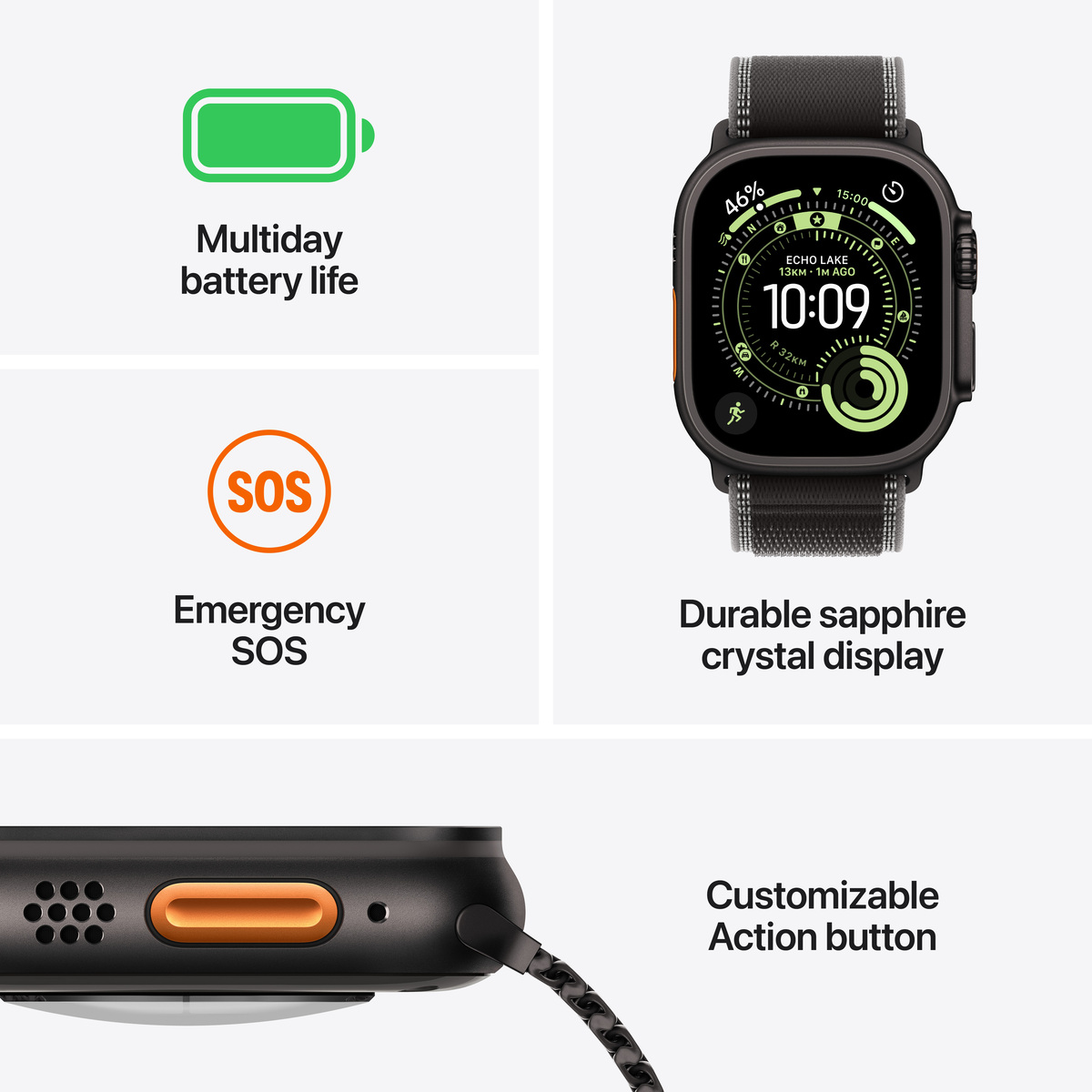 Apple Watch Ultra 3 Cellular 49mm Black Titanium Case with Black/Charcoal Trail Loop - S/M