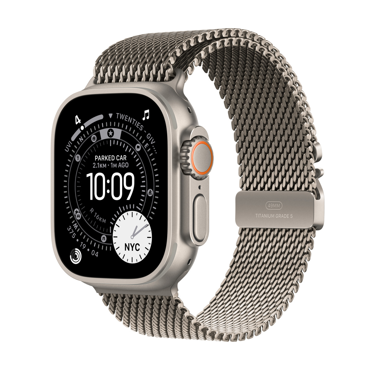 Apple Watch Ultra 3 Cellular 49mm Natural Titanium Case with Natural Titanium Milanese Loop - Large