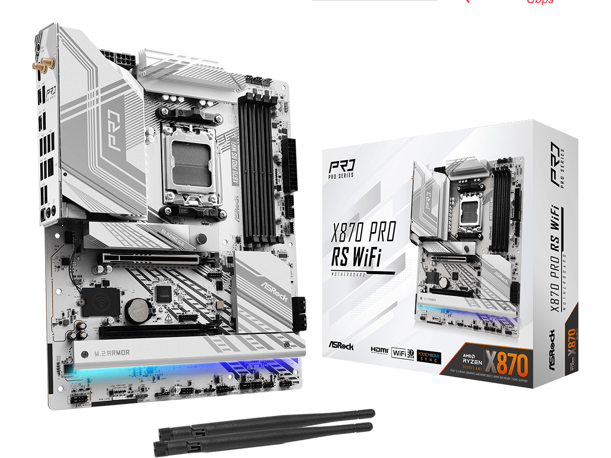 ASROCK matična ploča X870 PRO RS WIFI, AMD X870, 4xDDR5, 3xM.2, 4xSATA, WIFI7, USB4, RAID, ATX, 2.5G LAN