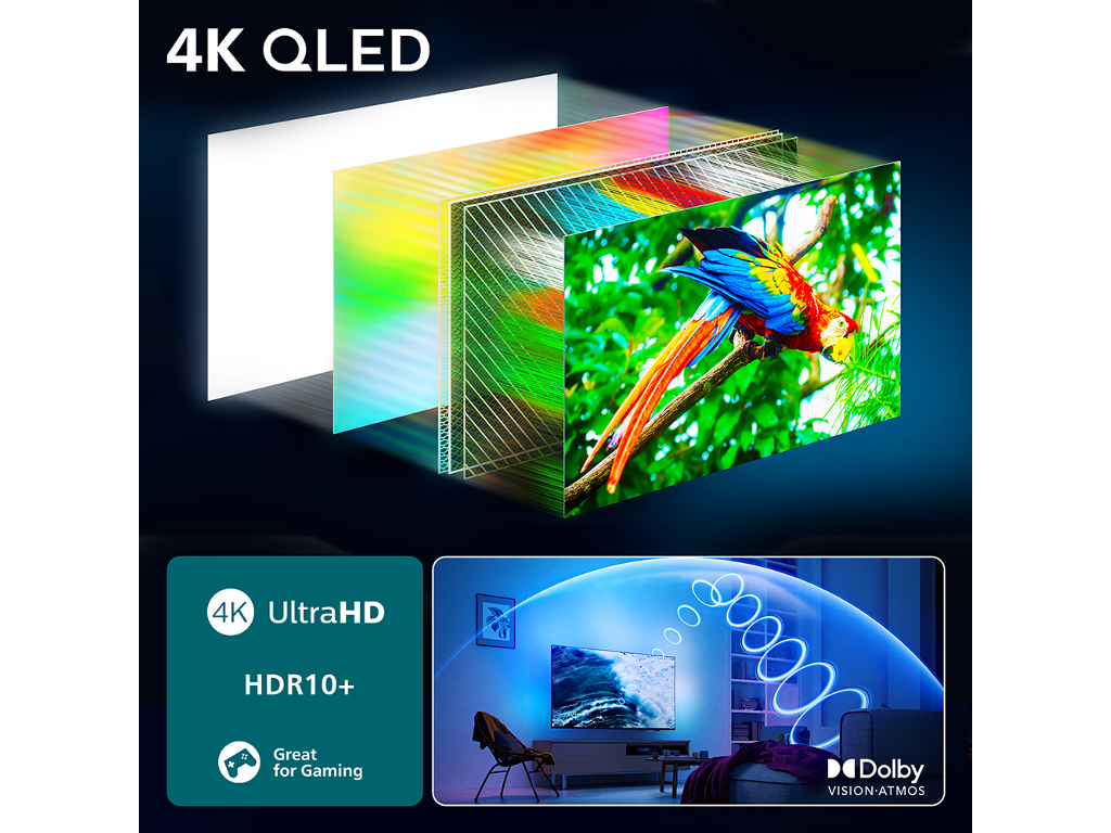 PHILIPS QLED televizor 55PUS9010/12 (The One), 4K Ultra HD, TITAN OS, Smart TV, VRR 144 Hz, Ambilight, P5 Picture Engine, Dolby Vision i Dolby Atmos, Crni