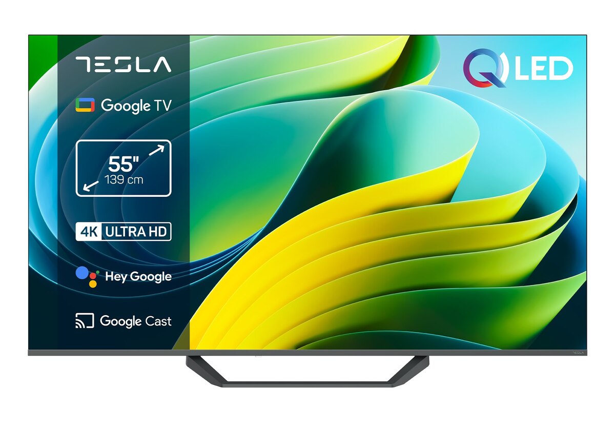 TESLA QLED televizor Q55E655GUS, 4K Ultra HD, Google TV, HDR, HLG, Dolby Vision, tamno siva