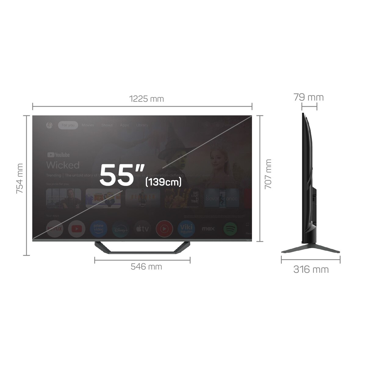 TESLA QLED televizor Q55E655GUS, 4K Ultra HD, Google TV, HDR, HLG, Dolby Vision, tamno siva