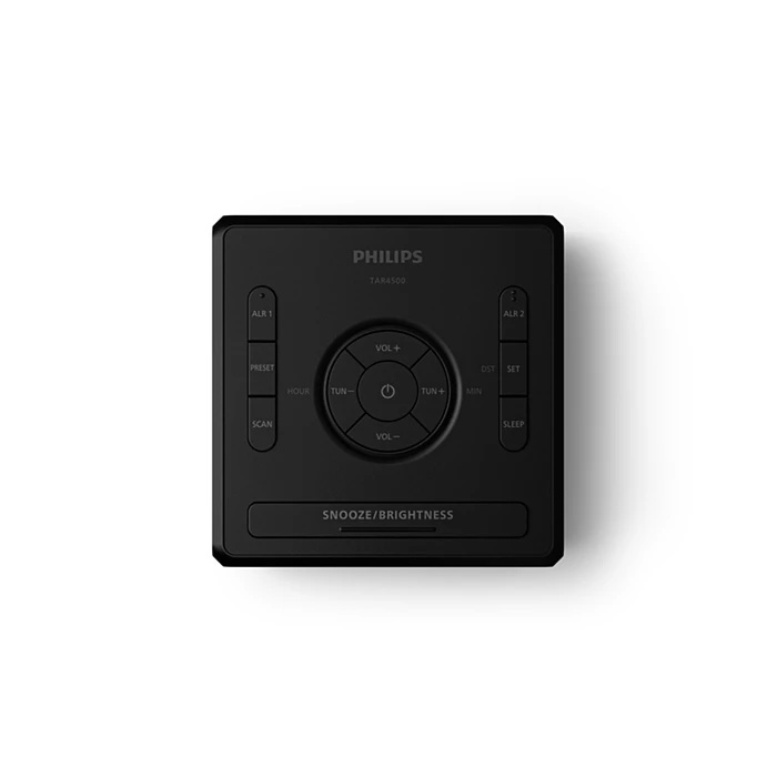 Philips radio sa satom TAR4500; Velik, jasan zaslon; Sustav s dva alarma; FM digitalno podešavanje; Praktični USB-C priključak; boja crna