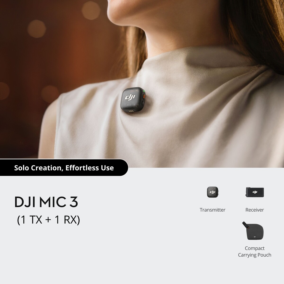 DJI Mic 3 (1 TX + 1 RX)Mikrofon,prenos do 250m,5.5h snimanja,48kHz 24 zvuk, 1x transmiter