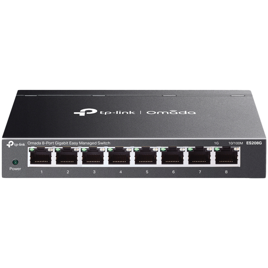 TP-Link ES208G Omada 8-Port Gigabit Easy Managed Switch, 8 x Gigabit RJ45 Ports, Desktop Steel Case and Fanless, Omada App