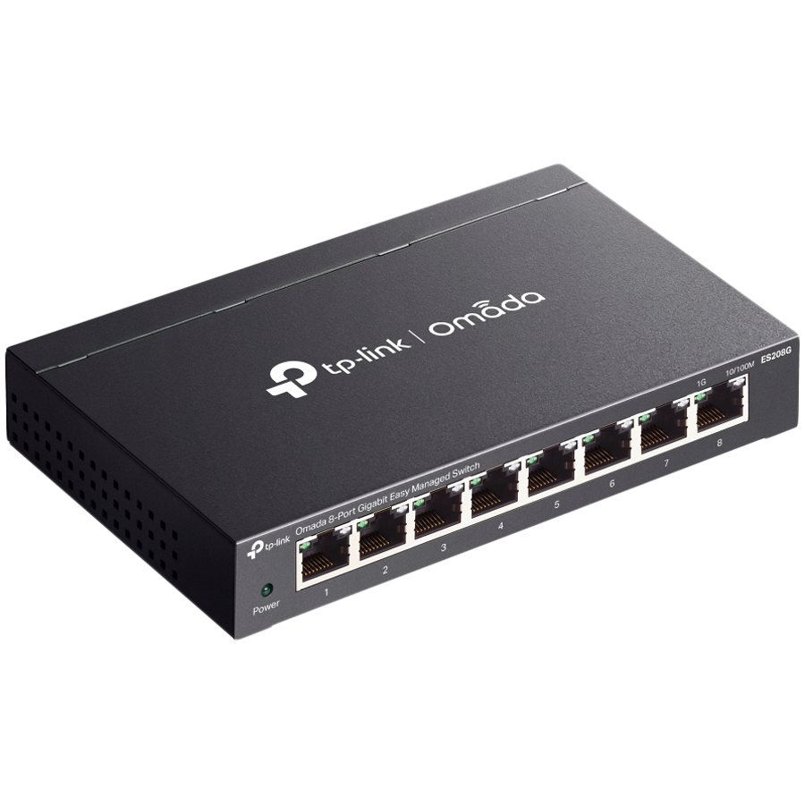 TP-Link ES208G Omada 8-Port Gigabit Easy Managed Switch, 8 x Gigabit RJ45 Ports, Desktop Steel Case and Fanless, Omada App