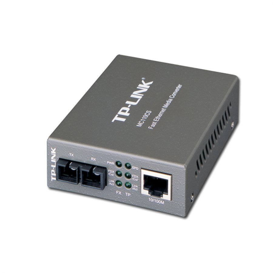 TP-Link Media Filter MC110CS, 10/100Mbps RJ45 to 100Mbps single-mode SC fiber Converter, Full-duplex,up to 20Km, switching power adapter, chassis mountable