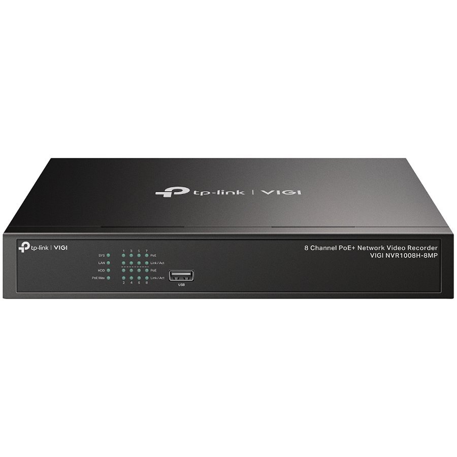 TP-Link VIGI NVR1008H-8MP 8 Channel PoE Network Video Recorder, H.265+/H.265/H.264+/H.264, Up to 8MP resolution,80 Mbps Incoming Bandwidth