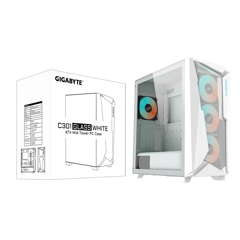GIGABYTE kućište C301G White 3xARGB fans(1xRear; 3xFront)GPU H : 400mm; Dust filter