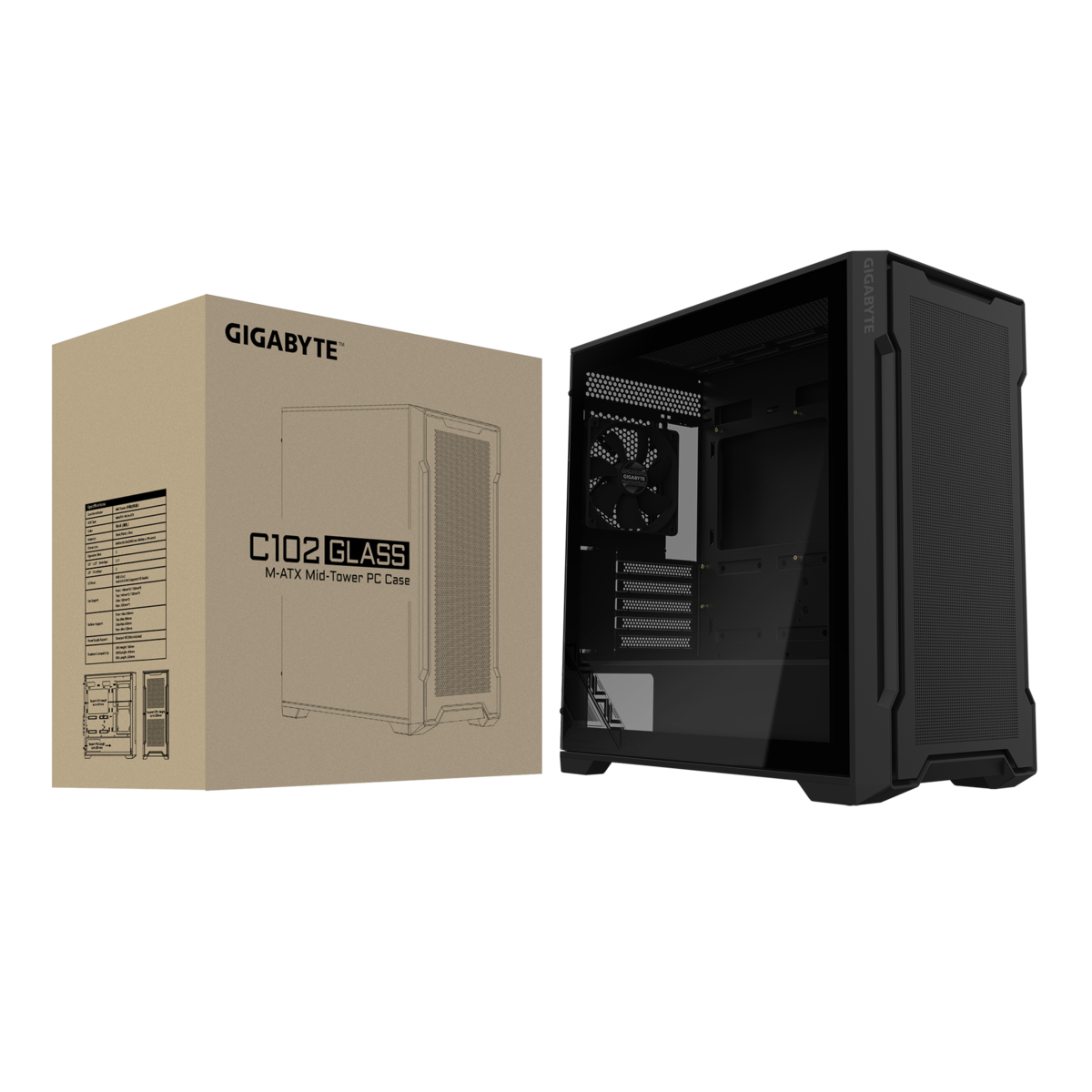 GIGABYTE kućište GB-C102G C102 Glass, Mid Tower, 2x 120mm Fans, mATX
