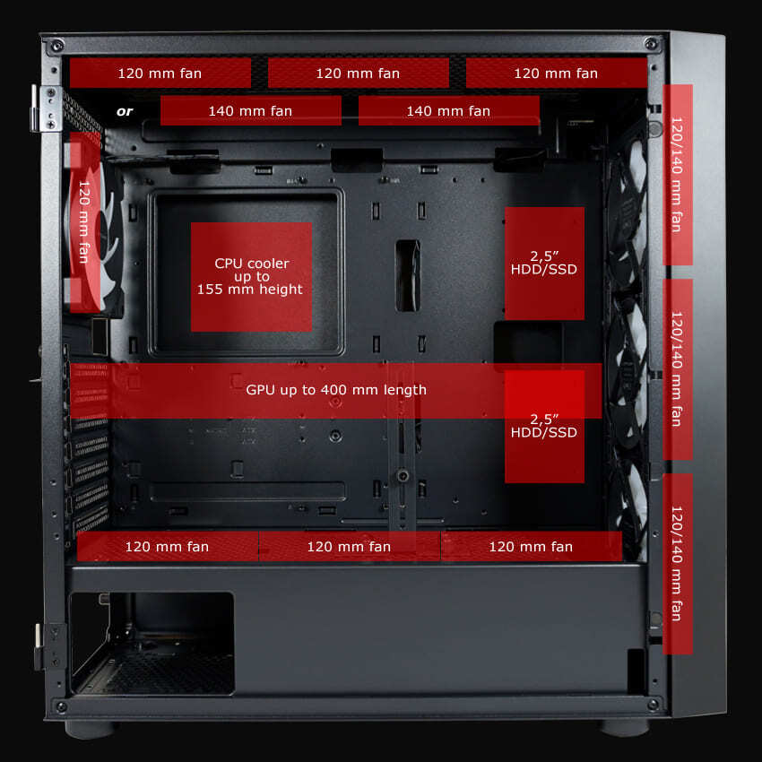LC-POWER kućište Gaming 810BE-ATX, ATX, Micro ATX, MiniITX4x 120mm ARGB fans, tempered glass